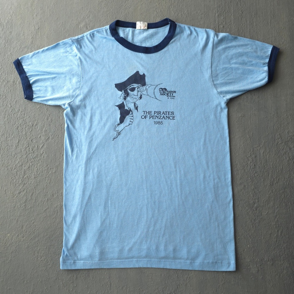 Vintage 1980s Penmans Blue The Pirates of Penzance Ringer T-shirt Medium